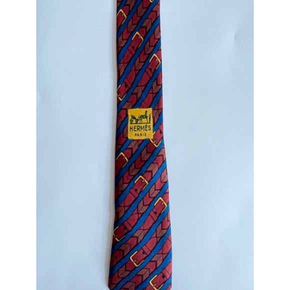 Auth Hermes Silk Classic Tie Blue and Red - Picture 2 of 4